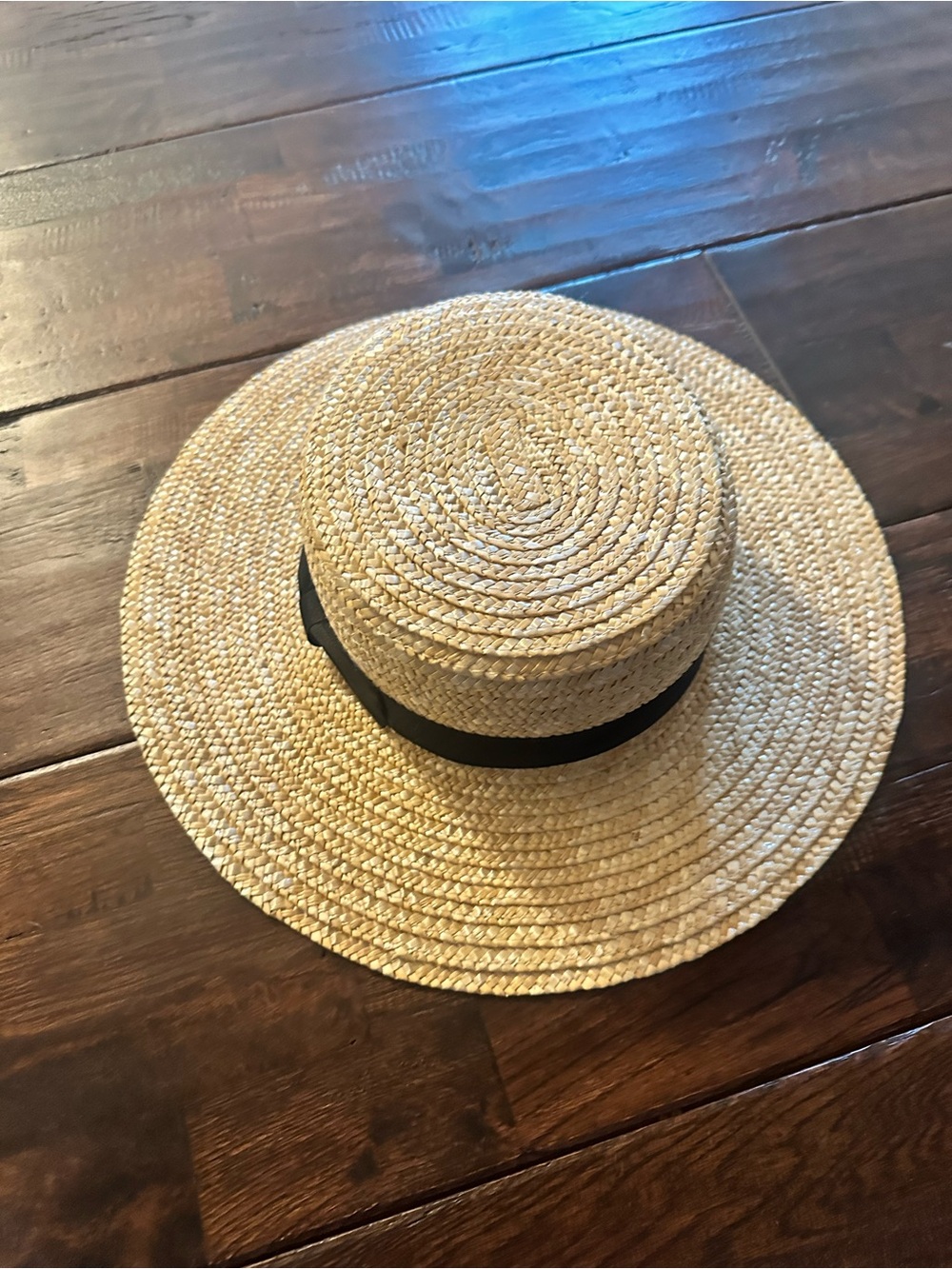 Lack Of Color Natural Straw Boater Hat with Black Band